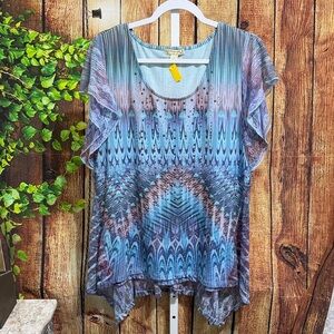 Energe’ World Wear Embellished Lace Blouse Size L